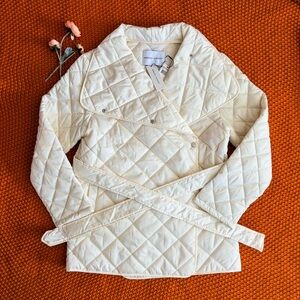 Rebecca Minkoff Cream Quilted Light Weight Puffer Jacket Tie Waist Size L NWT